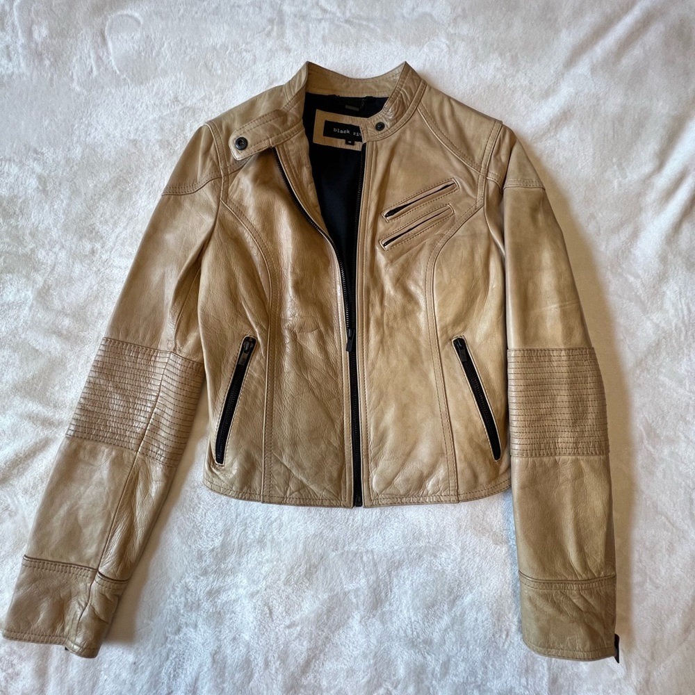 Leather Biker Jacket in Parchment